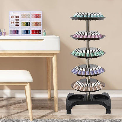 5-Tier Polish Carousel, 120-Bottle Cosmetic Tower w/Stainless Steel Core - Image 8