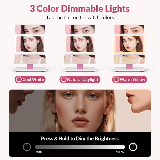 EASEHOLD Foldable Tri-Fold Lighted Makeup Vanity Mirror - Image 8