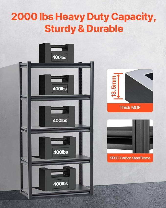 VEVOR Storage Shelves, 2000 lbs, 5 Tier Garage Storage Shelving - Image 4