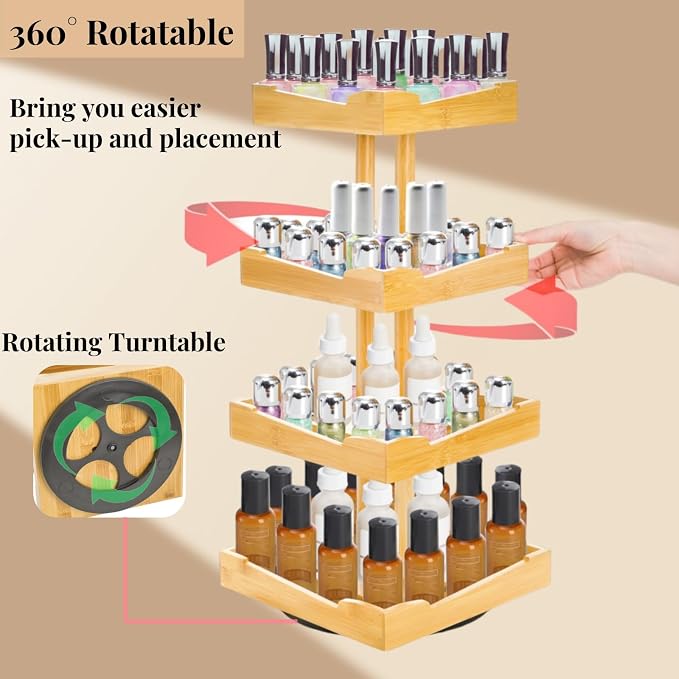 ZAVOOS Nail Polish Organizer, 4 Tier Bamboo Stand Essential Oil Display Rack - Image 3