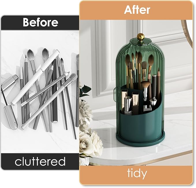 Makeup Brush Holder with Lid 360 Rotating Clear Dustproof Make Up Organizers - Image 3