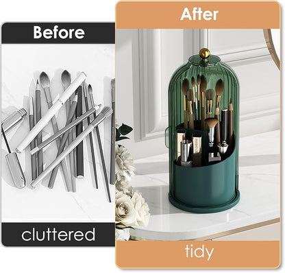 Makeup Brush Holder with Lid 360 Rotating Clear Dustproof Make Up Organizers - Image 3