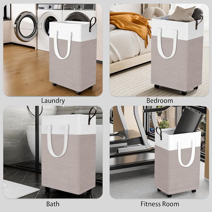 HomeHacks Laundry Basket with Wheels, Rolling Laundry Hamper, Collapsible & - Image 7
