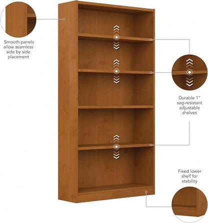 Bush Furniture Universal Tall 5 Shelf Bookcase in Natural Cherry, Vertical - Image 6