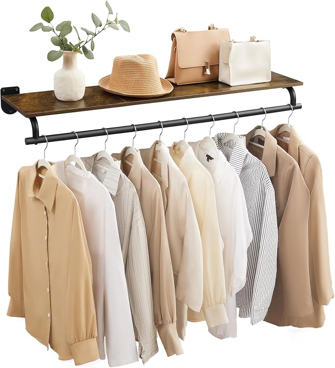 SONGMICS Clothes Rack with Top Shelf, Wall Mounted Clothing Rack, with Hanging by Unknown