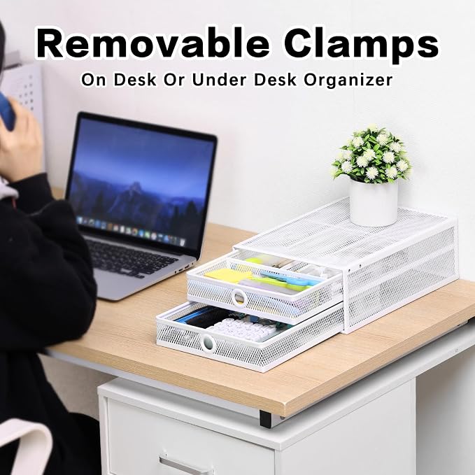 2-Tier Clamp-On Mesh Organizer, Under Desk Storage - Image 5