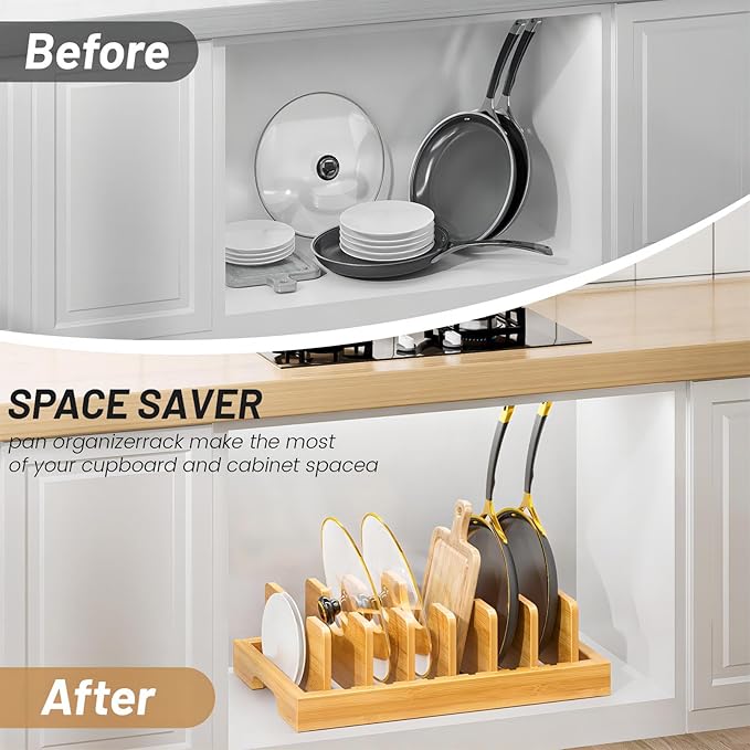 Bamboo Pot and Pan Organizer, Pot Lid Organizer Holder Rack - Image 7