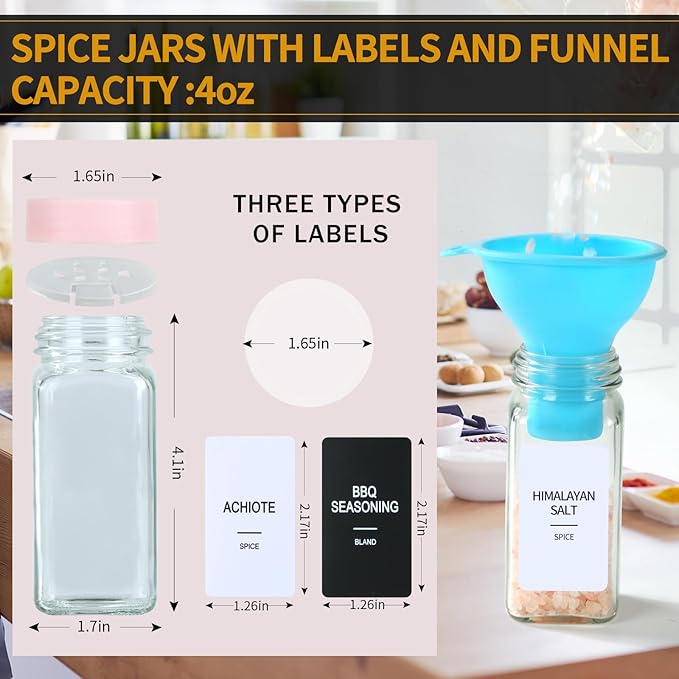 24 Glass Spice Jars with Labels, Spice Jar Set, 4oz Seasoning Containers - Image 3