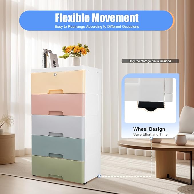 Plastic Drawers Dresser Storage Cabinet 5 Drawer Stackable Vertical Clothes - Image 3