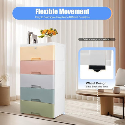 Plastic Drawers Dresser Storage Cabinet 5 Drawer Stackable Vertical Clothes - Image 3