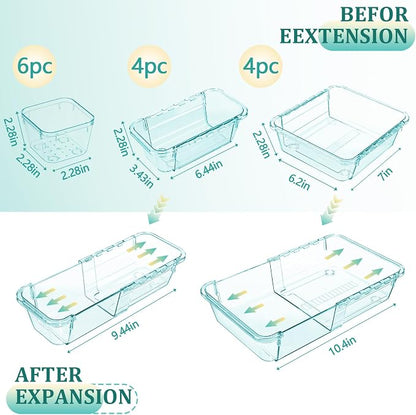 14 Pcs Adjustable Clear Drawer Organizer, Extendable Vanity Storage Bins - Image 2