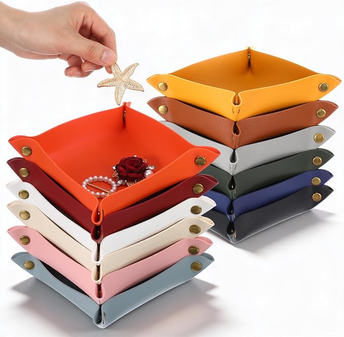 24 Pcs Leather Valet Tray, 12 Colors Portable Catchall Organizer, Jewelry Key - Image 7