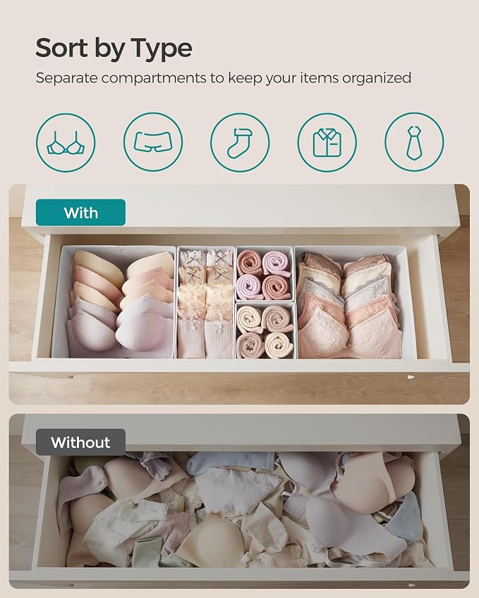 SONGMICS Drawer Organizers, Dresser Divider Organizers, Foldable Fabric Storage - Image 3