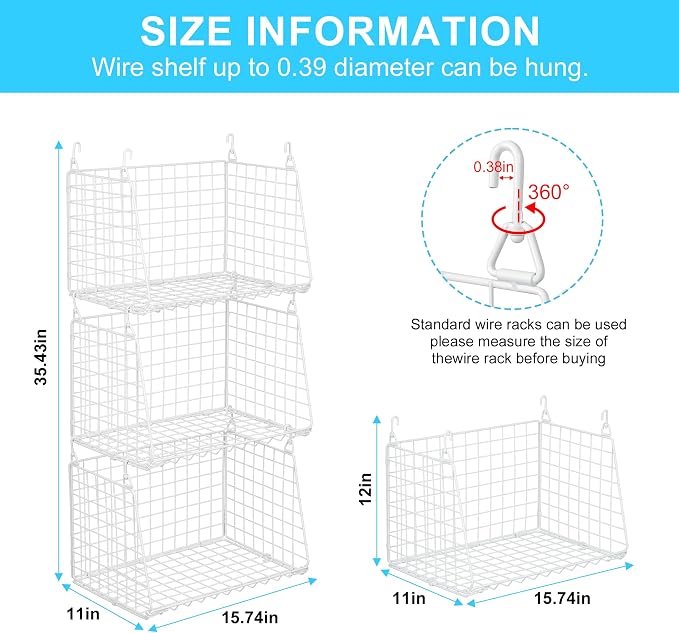 3-Pack Large Hanging Laundry Basket: Wire shelves - Image 6