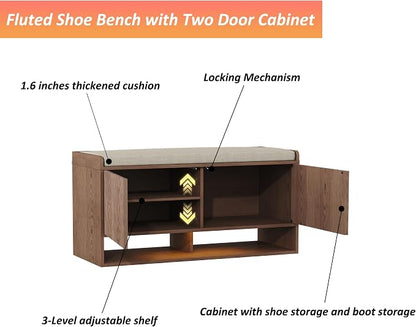 HOMEFORT 39.4" Fluted Shoe Storage Bench, Entryway Bench - Image 8
