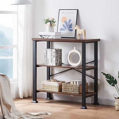 HOMBAZAAR 3 Tier Bookshelf, Rustic Brown Industrial Book Shelf, Engineered Wood - Image 4
