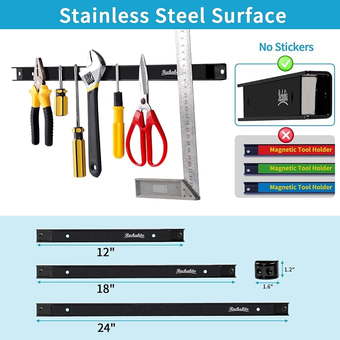12" 18" 24" Magnetic Tool Holder Strip, Metal Tool Organizer Rack - Image 4