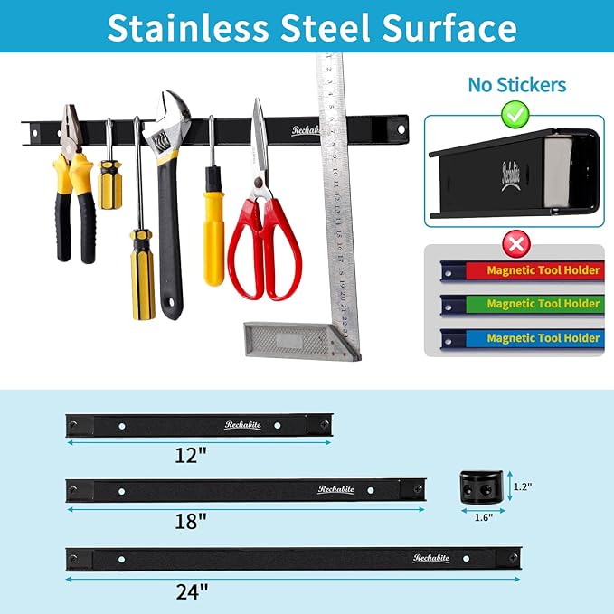 6 Pieces 18" Magnetic Tool Holder Strip, Metal Tool Organizer Rack - Image 4