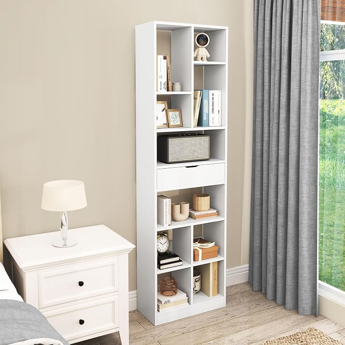 Giantex 71" Bookcase with Drawer, Tall Freestanding Bookshelf with 10 Open Cubes - Image 9