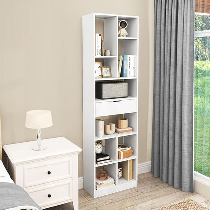 Giantex 71" Bookcase with Drawer, Tall Freestanding Bookshelf with 10 Open Cubes - Image 9