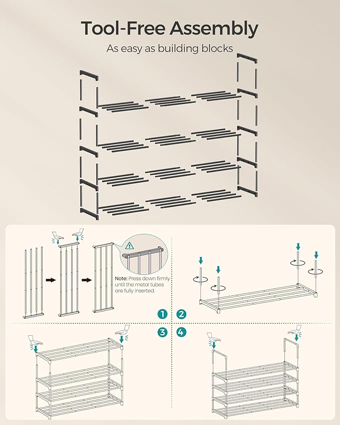 SONGMICS Shoe Rack, 4-Tier Shoe Organizer, Metal Storage Shelf, Upright or - Image 5