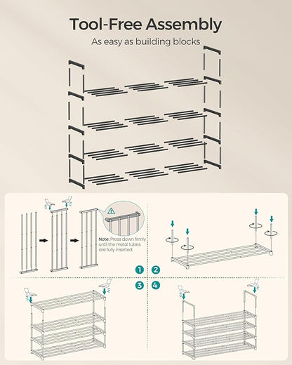SONGMICS Shoe Rack, 4-Tier Shoe Organizer, Metal Storage Shelf, Upright or - Image 5