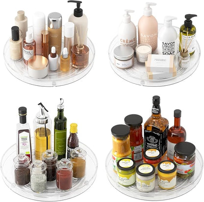 4 Pack Clear Lazy Susan Organizer, 11in Rotating Turntable Organizer, Cabinet by SlowSLog