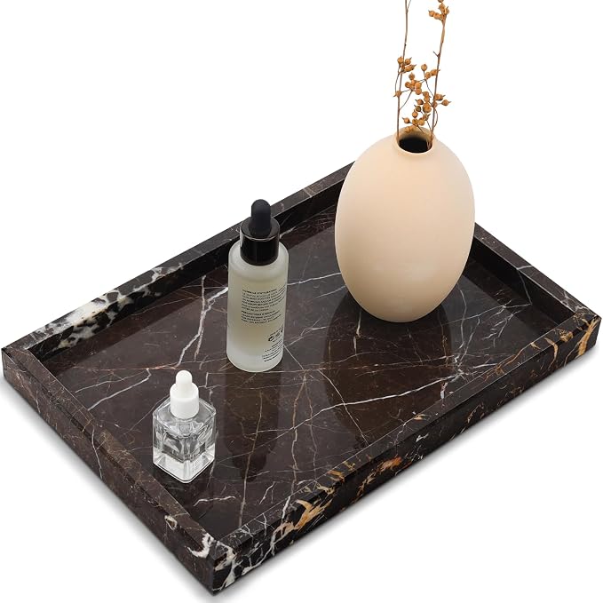 Real Natural Marble Tray for Bathroom, Kitchen and Desktop, Rectangle Genuine by Zilukar