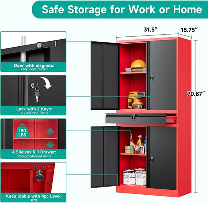 Metal Storage Cabinet with Drawer and Lock, Garage Storage Cabinet with Locking - Image 2
