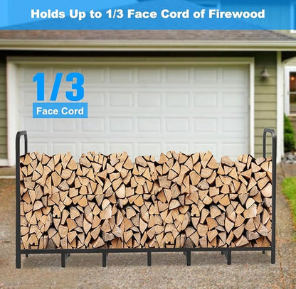 8ft Firewood Rack Holder, Adjustable Heavy Duty Fire Log Stacker Stand - Image 3