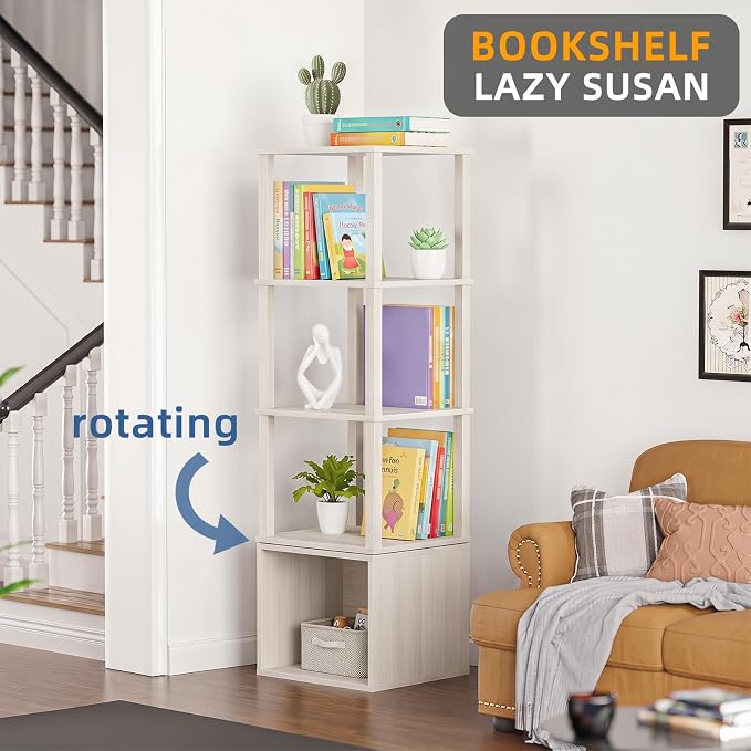 YUFAM Rotating Book Shelf Tower 4 Tier Spinning Wood Bookshelf 360 Revolving - Image 4