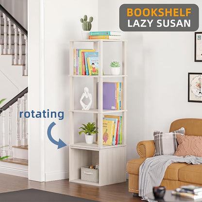 YUFAM Rotating Book Shelf Tower 4 Tier Spinning Wood Bookshelf 360 Revolving - Image 4