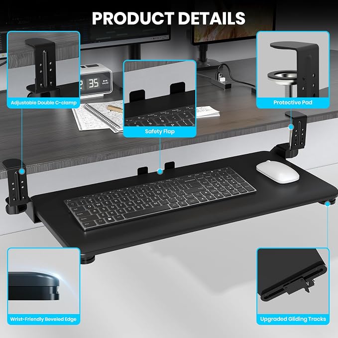 Keyboard Tray Under Desk, Pull Out Keyboard & Mouse Tray - Image 8