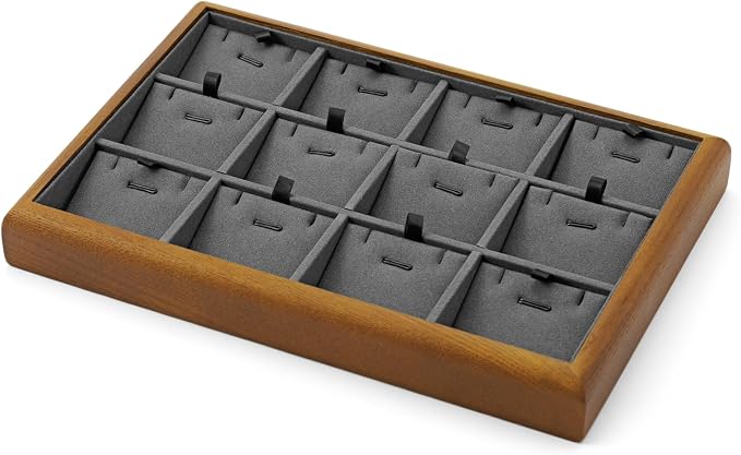 Oirlv Solid Wood 12 Grid Liner Pendant Jewelry Organizer Tray Jewelry Drawer - Image 7