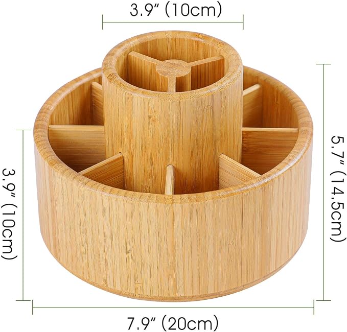 Utoplike Bamboo Rotating Art Supply Desk Organizer, Pencil Holder Organizer - Image 2