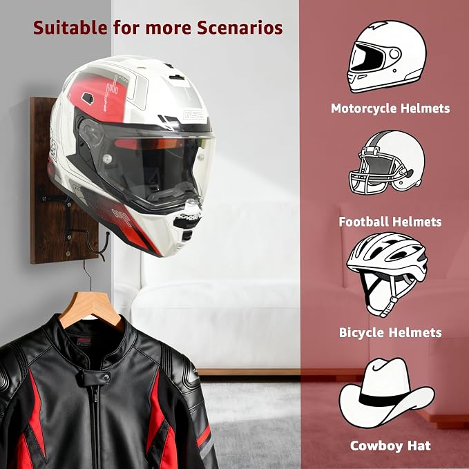 Wooden Motorcycle Helmet Holder, Wall Mount Helmet Rack - Image 5