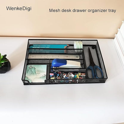 Metal Mesh Desk Drawer Organizer Tray, 6-Compartment Office Drawer Organizer - Image 7