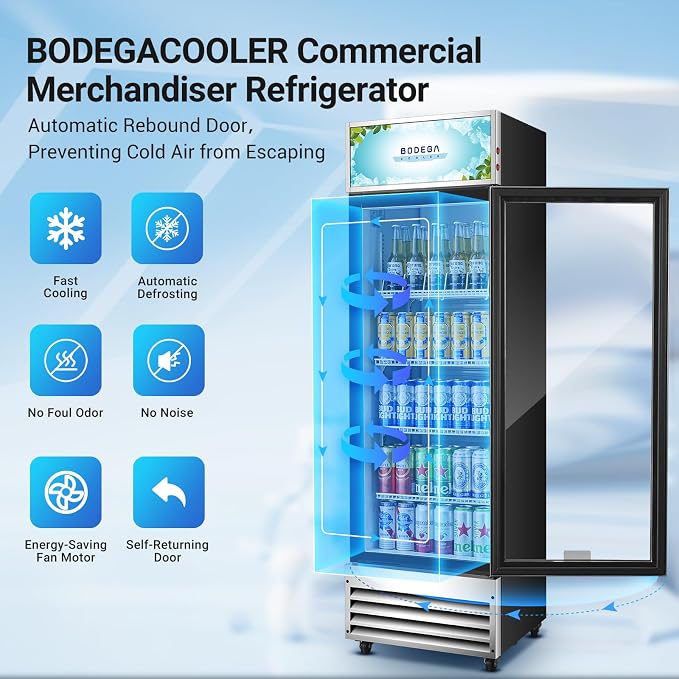 BODEGACOOLER Commercial Merchandiser Refrigerator, 9 Cu.Ft Glass Door Beverage - Image 5