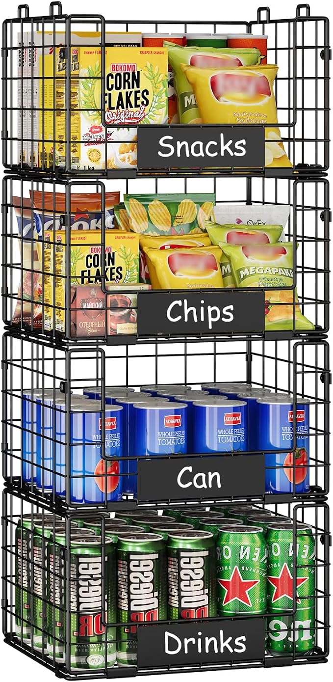 JKsmart 4 Pack XL Stackable Wire Baskets, Pantry Organizers and Storage | - Image 8