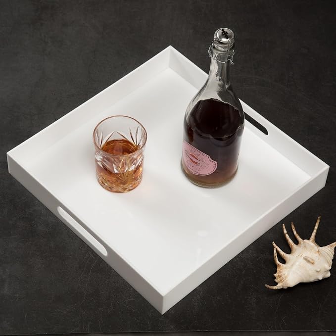 Glossy White Sturdy Acrylic Serving Tray - Image 5
