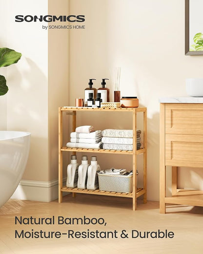 SONGMICS Bamboo Storage Shelf, 3-Tier Shelving Unit, in The Entryway, Living - Image 4