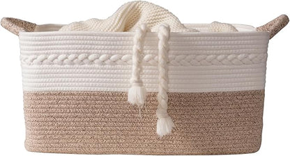 Decorative laundry basket with handles woven from natural cotton rope storage - Image 8