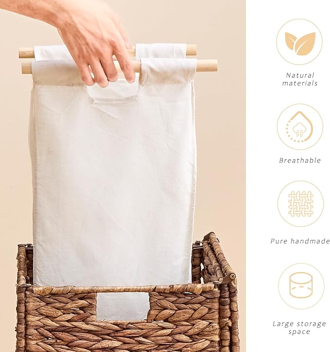 Large Laundry Hamper with Lid, Handwoven Hyacinth Rattan Clothes Hamper with - Image 4