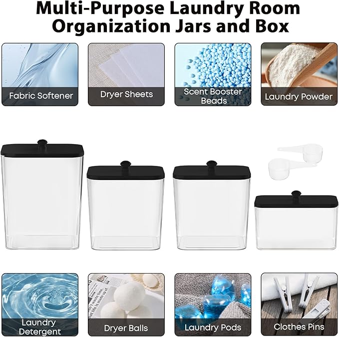 4 Pack Clear Laundry Pods Container & Dryer Sheet Holder, Plastic Square - Image 5