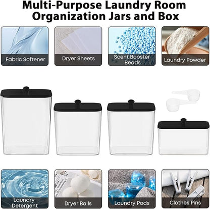 4 Pack Clear Laundry Pods Container & Dryer Sheet Holder, Plastic Square - Image 5