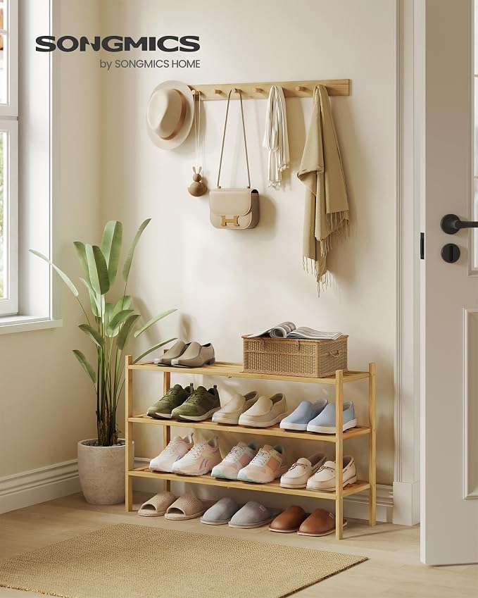 SONGMICS Bamboo Shoe Rack for Closet, Stackable Shoe Oragnizer - Image 2