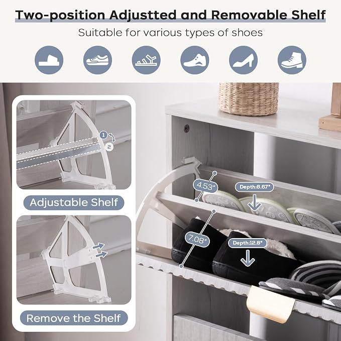 oakvivo Shoe Cabinet with 2 Flip Drawers, Freestanding Shoe Organizer with 4 - Image 4