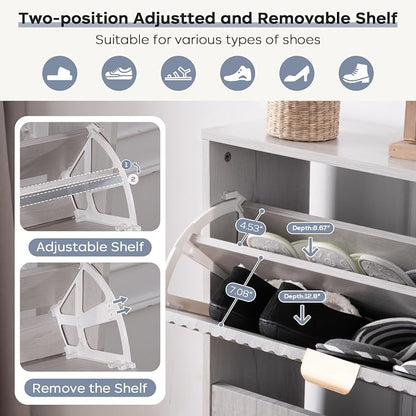 oakvivo Shoe Cabinet with 2 Flip Drawers, Freestanding Shoe Organizer with 4 - Image 4