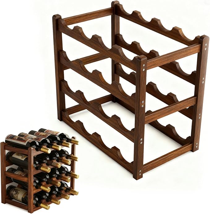 Wine Rack Freestanding Floor, Bamboo Wine Racks Cabinet Shelf 4-Tier 16 Bottles by Unknown