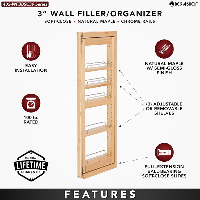Wood Wall Filler Pull Out for 39" H New Kitchen Applications w/BB Soft Close - Image 5